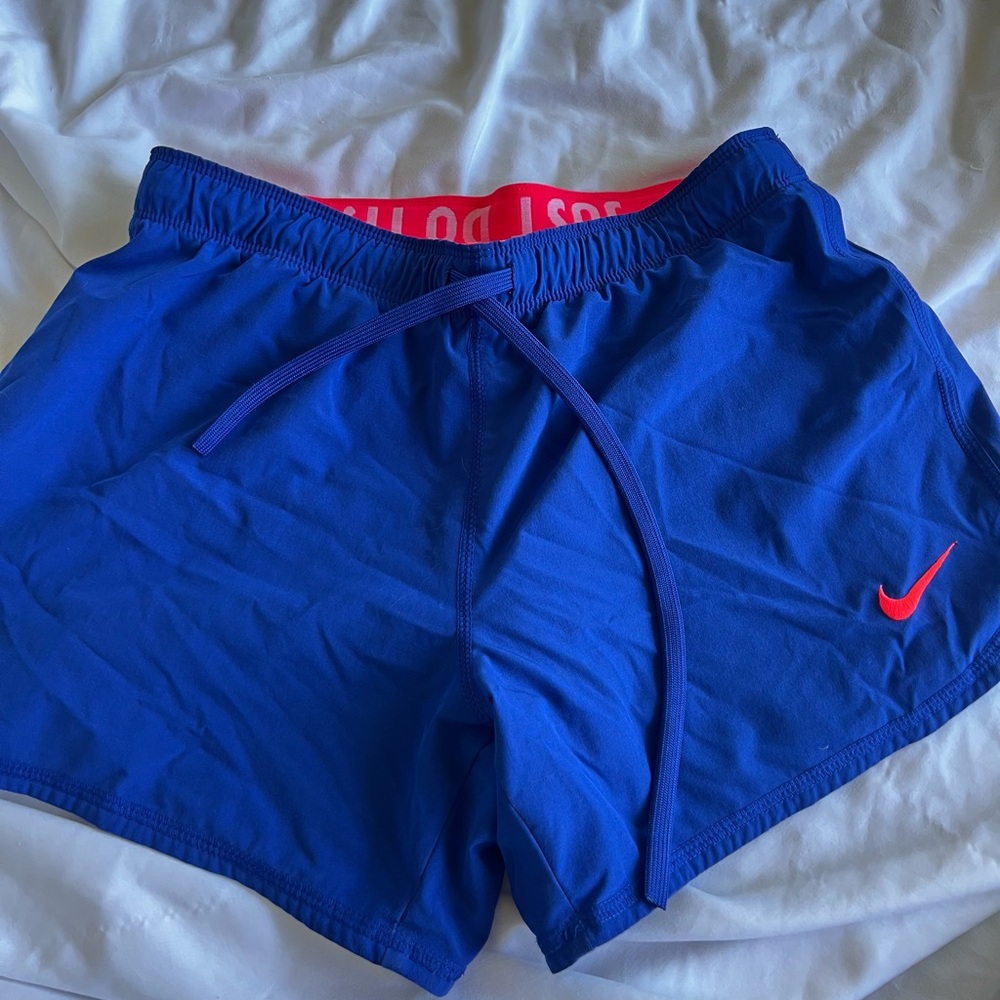 Nike Pink-Red Dri-FIT Athletic Shorts with 'Just Do It' Waistband